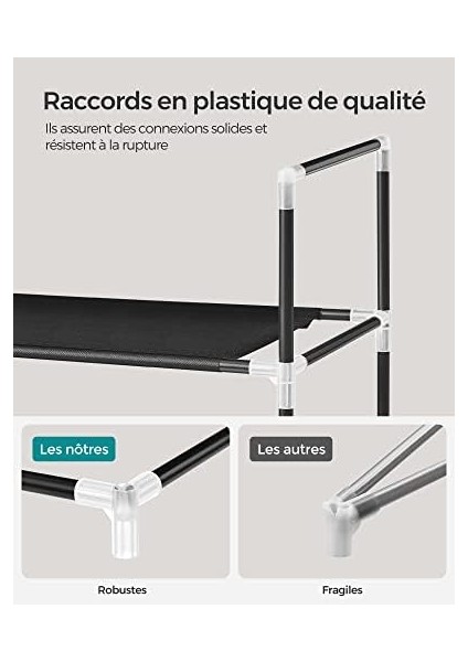 2 Katlı Raf, Antre Dolabı Için Ayakkabı Saklama Çözümü, Ince ve Yer Tasarrufu Sağlayan, Metal Çerçeve, Dokuma Olmayan Kumaş Raflar, Siyah LSH052B01