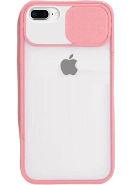 Iphone 6 Plus Uyumlu Kılıf Kamera Lens Sürgülü Korumalı, Kenar Renkli, Arkası Buzlu Kapak (Pembe)