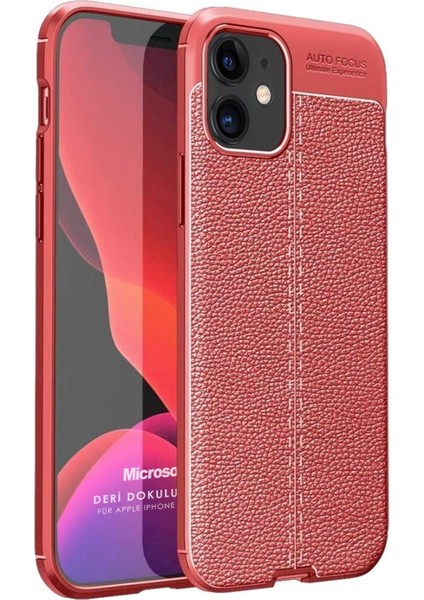 Apple iPhone 12 Mini Için Kılıf Deri Dokulu Silikon Kırmızı [iphone 12 Mini ile Uyumlu Kılıf - Kırmızı]