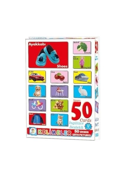 Kelimeler Resimli Ingilizce Eğitim Kartları, 50 Kelime, 3+ Yaş