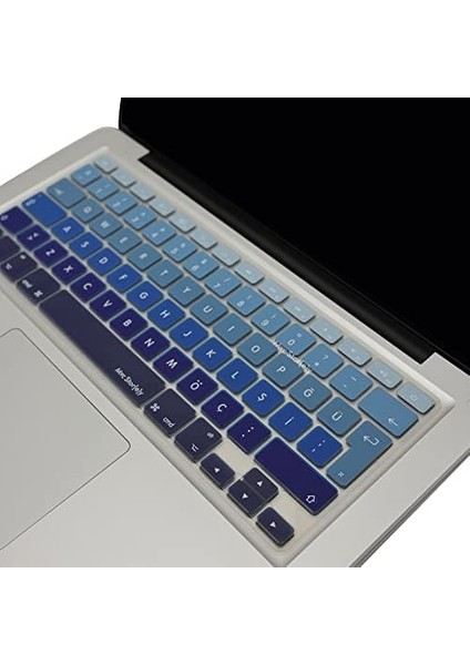 Macbook Air Pro Klavye Koruyucu (Türkçe Q) Ombre (Eski USB Li Model 2008/2017 Yılı) ile Uyumlu Lacivert Mavi