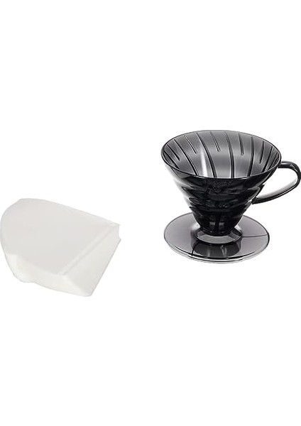 V60 02 Plastik Dripper ve 40 Lı Filtre Kağıdı Seti, Siyah Şeffaf