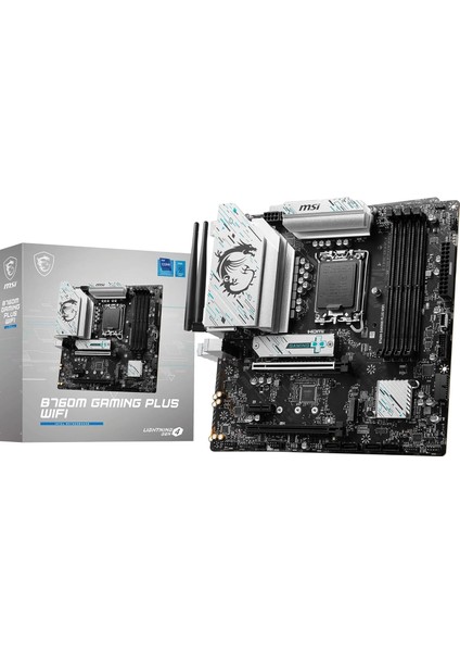 B760M Gamıng Plus Wıfı Soket 1700 Ddr5 6800(OC) Pcı-E M.2 Usb3.2 Hdmıdp 1x 2.5g Lan Wı-Fı 6e Matx