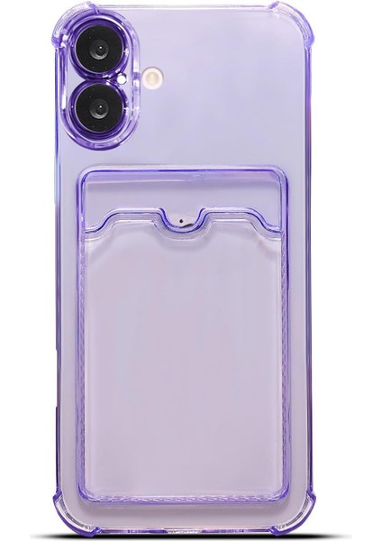 Giyim & Aksesuar iphone 16 Plus (6.7) Inç ile Uyumlu Lüx Kartlıklı Renkli Şeffaf Telefon Kılıfı (Lila)