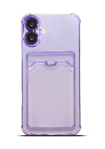 Giyim & Aksesuar iphone 16 Plus (6.7) Inç ile Uyumlu Lüx Kartlıklı Renkli Şeffaf Telefon Kılıfı (Lila)