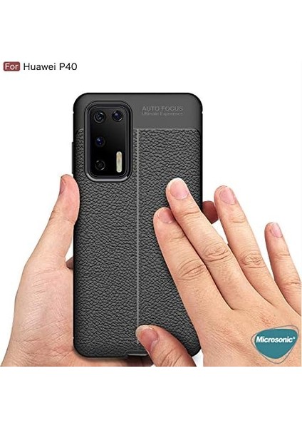 Huawei P40 Için Kılıf Deri Dokulu Silikon Kırmızı [P40 ile Uyumlu Kılıf - Kırmızı]