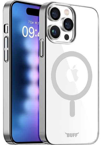 Labs Buff iPhone 15 Pro Max ile Uyumlu Magsafe Uyumlu Slim Fit Kılıf Kablosuz Şarj Destekleyen Sararmaya Karşı Korumalı Kapak (Gümüş Rengi)