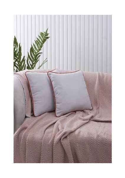 Home Açık Gri Panorama Turuncu Biyeli Kırlent Kılıfı 3 Farklı Biye Seçeneğiyle, 45 x 45