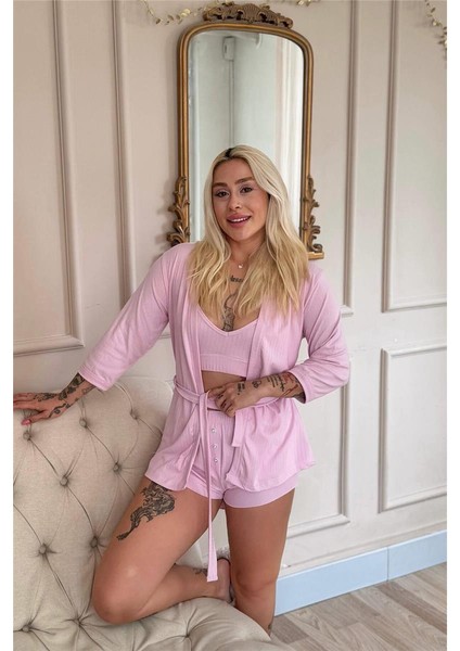 Pembe Dublin Büstiyerli Sabahlıklı Kadın Pijama Takımı fiyatları