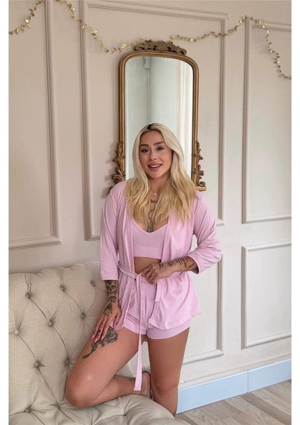 Pembe Dublin Büstiyerli Sabahlıklı Kadın Pijama Takımı fırsatları