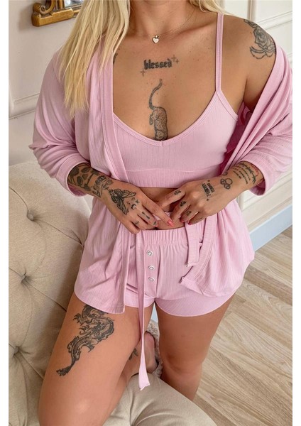 Pembe Dublin Büstiyerli Sabahlıklı Kadın Pijama Takımı indirimleri