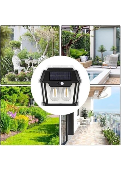 Solar Güneş Enerjili Lamba 2 Ampul Flament LED Hareket Sensörlü 3 Işık Modlu Aplik Su Geçirmez Duvar Teras Veranda Bahçe Agaç Patika Garaj Balkon Dekorasyon Aydınlatma 1 Adet