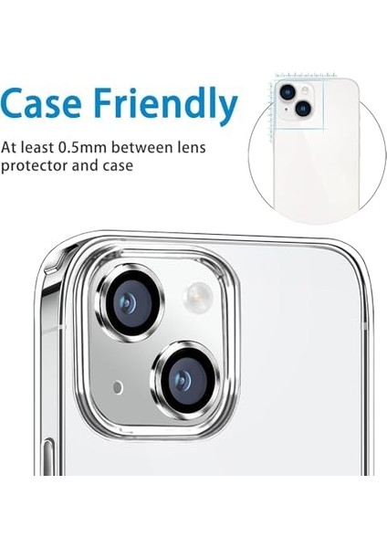 15 ve iPhone 15 Plus Kamera Camı Lens Koruyucu Halka Set - Gümüş Silver