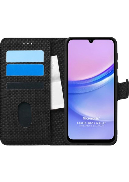 Samsung Galaxy A15 Için Kılıf Fabric Book Wallet Siyah [galaxy A15 ile Uyumlu Kılıf - Siyah]