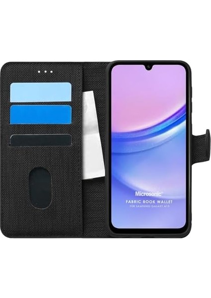 Samsung Galaxy A15 Için Kılıf Fabric Book Wallet Siyah [galaxy A15 ile Uyumlu Kılıf - Siyah]
