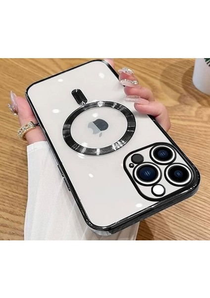 Aks iphone 14 Pro Max Için Kablosuz Şarj ile Uyumlu, Kamera Lens Korumalı Lazer Kılıf Siyah