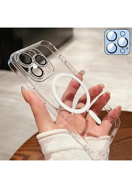 iPhone 15 Pro Max ile Uyumlu Kılıf Crystal Clear Magsafe ile Uyumlu Wireless Şarj Özellikli, Ince Hissiyat, Slot ve Tuşlara Rahat Erişim, Kamera Lens Korumalı Sert Plastik Şeffaf Kılıf