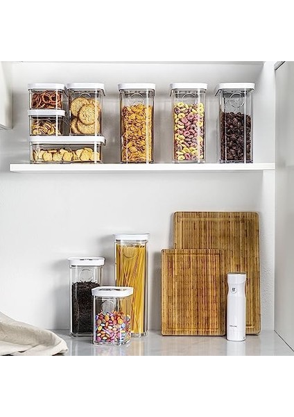 Fresh & S Cube Saklama Düzenleyici, 5 Parçalı Orta Set, Kiler Düzenleyiciler ve Depolama, Plastik, Bpa Içermeyen Hava Geçirmez Kuru Gıda Saklama Kabı Badem, Muz Cipsi, Kuruyemiş ve Daha