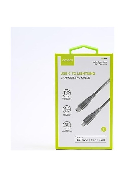iPhone Type-C To Lightning Örgülü Hızlı Şarj ve Data Kablosu 1 Metre Gri