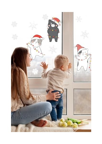 Yılbaşı Kutlayan Sevimli Kediler Çocuk Odası Stickeri