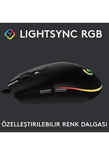 G G102 Kablolu Oyuncu Mouse, Lıghtsync Rgb Aydınlatma, 8.000 Dpı, 6 Programlanabilir Tuş, Siyah