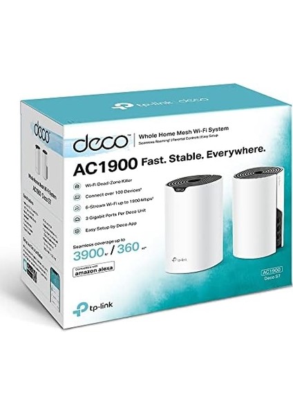 Deco S7(3-Pack), AC1900 Mbps, Dual-Band, Gigabit Portları, 520 M²'ye Kadar Kapsama Alanı, 100'DEN Fazla Cihaz Bağlantısı, Mobil Uygulama ile Kolay Kurulum, Wi-Fi 5 Mesh Sistemi