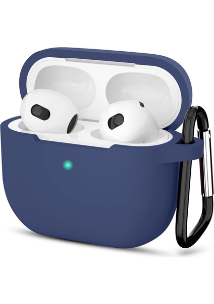 Apple Airpods 3.nesil Kılıf, Tam Koruyucu Özellikli Yumuşak Silikon Airpods Aksesuar Kılıf Apple ile Uyumlu Airpods,kadın Erkek, Anahtarlıklı Kablosuz ve Kablolu Şarj Özellikli Kılıfı, Lacivert