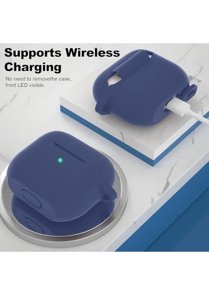 Apple Airpods 3.nesil Kılıf, Tam Koruyucu Özellikli Yumuşak Silikon Airpods Aksesuar Kılıf Apple ile Uyumlu Airpods,kadın Erkek, Anahtarlıklı Kablosuz ve Kablolu Şarj Özellikli Kılıfı, Lacivert