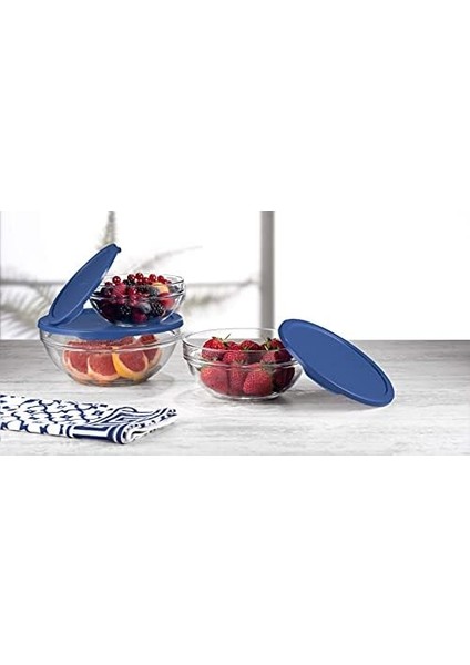 Chefs Kapaklı Cam Saklama Kabı Mavi 3'lü Set, 97314Z00