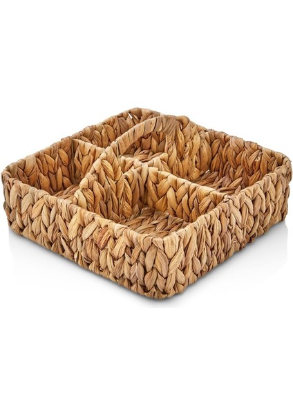 El Yapımı Hasır Saplı Kare 4 Bölmeleli Düzenleyici Organizer, Hasır Banyo Düzenleyici Organizer, Hasır Mutfak Organizeri, Hasır Yemek Masası Organizeri (28CM*28CM*8CM)