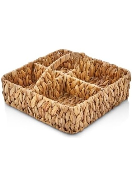 El Yapımı Hasır Saplı Kare 4 Bölmeleli Düzenleyici Organizer, Hasır Banyo Düzenleyici Organizer, Hasır Mutfak Organizeri, Hasır Yemek Masası Organizeri (28CM*28CM*8CM)