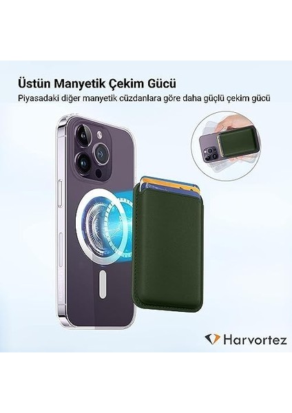 Yüksek Manyetikli Kartlık Magsafe Uyumlu Deri Cüzdan, iPhone 15 14 13 12 Pro/pro Max/plus Mag Safe Kılıf Case Uyumlu, iphone Arkası Için Manyetik Kartlık 15/14/13/12 Seri (Yeşil)