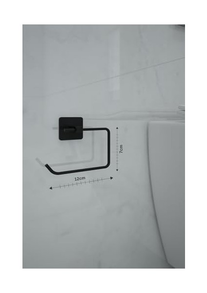 Banyo Yapışkanlı Siyah Kare Topuz Havluluk ve Kare Tuvalet Kağıtlık Kare Peçetelik Seti Düzenleyici