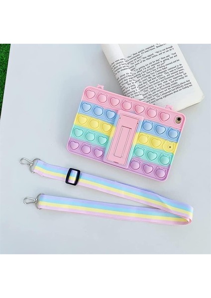Kılıf Silikon Gökkuşağı Askılı Standlı Kalemli Oyuncak Luxury Tpu Samsung Galaxy Tab A7 Lite T220 T225 ile Uyumlu Ürün