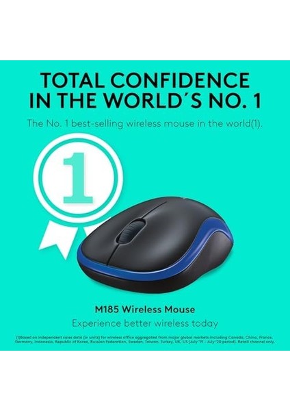 M185 Kablosuz Mouse, Pc, Mac, Dizüstü Bilgisayar Için, USB Mini Alıcı ile 2.4ghz, 1000 Dpı Optik, 12 Ay Pil Ömrü, Sağ ve Sol Elle Kullanıma Uygun, Mavi