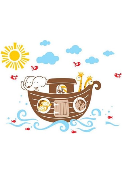Kids Winhappyhome Hayvan Boat Duvar Sanatı Çocuklar Için Çıkartma Oda Kreş Arkaplan Çıkarılabilir Dekor Çıkartmalar