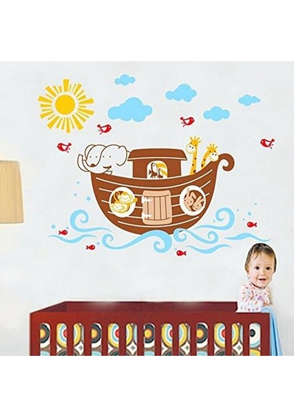 Kids Winhappyhome Hayvan Boat Duvar Sanatı Çocuklar Için Çıkartma Oda Kreş Arkaplan Çıkarılabilir Dekor Çıkartmalar