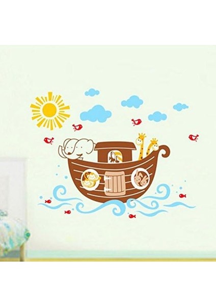 Kids Winhappyhome Hayvan Boat Duvar Sanatı Çocuklar Için Çıkartma Oda Kreş Arkaplan Çıkarılabilir Dekor Çıkartmalar