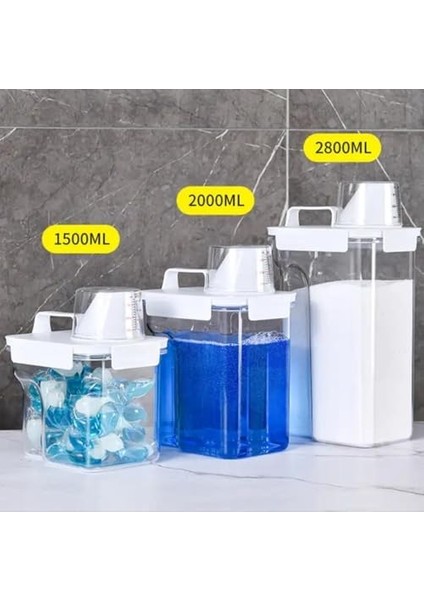 Home Mika Sızdırmaz Ölçekli Deterjan ve Kuru Bakliyat Saklama Kabı, Çok Amaçlı, Gıda Güvenliği ve Hijyen Için Ideal, Mutfak ve Çamaşır Odası Düzenleyici (2300 Ml)