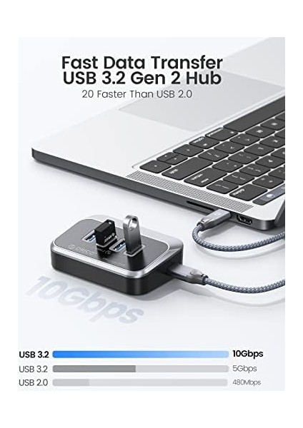 USB C Hub, 4 Port USB 3.2 Gen 2 Data Hub 10GBPS, Abs USB Dağıtıcı, 0,5 M Veri Kablosu, Mac Pro/mini, Pc, Sabit Disk, Disk Için USB Dağıtıcı
