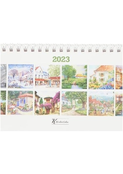 Color 2023 MTK-807 Karton Üçgen Masa Takvim Kasabadan Manzaralar