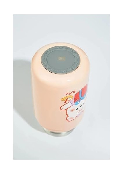 400ML Silikon Pipetli Sevimli Ayıcıklı Boyun Askılı Bebek Kulplu Paslanmaz Çelik Termos (Lacivert)