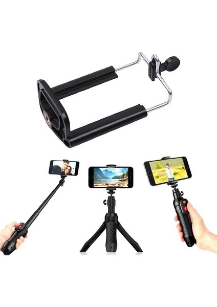 Telefon Tutucu Başlık, Tripod Başlığı, 360 Dönebilen Metal Tripod Mafsalı, Cep Telefon Tutucu, Iphone, Samsung, Huawei, Uyumlu, Evrensel Tüm Telefonlara Uyumlu Kit