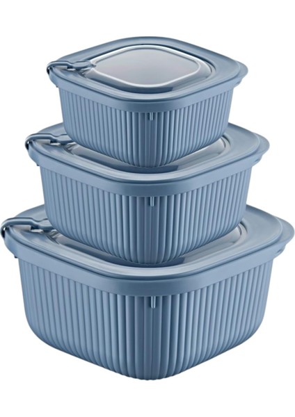 Home 3'lü Microline Saklama Kabı Seti, 600-1100-1800 Ml, Hava Tahliye Kapağı ile Mikrodalgada Kapağı Kapalı Isıtma, Vakumlu, Sızdırmaz, Bpa Free, Silikon Kapaklı,gıda Saklama Pp (Mavi)