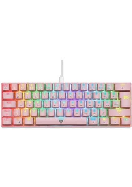 Majesty 62 Tuşlu Rgb Mini Gaming Oyuncu Mekanik Klavye Red Switch Pembe
