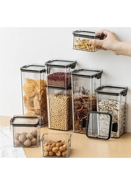 Akrilik Kilitli Kare Saklama Kabı 1800ML 3 Adet, 1800ML 3'lü Kilitli Saklama Kabı