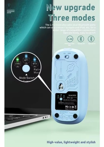 Şeffaf Kablosuz Mouse USB Reciever ile Bağlan Modern Transparan Tasarım ile Tarzını Yansıt M233 (Gri)