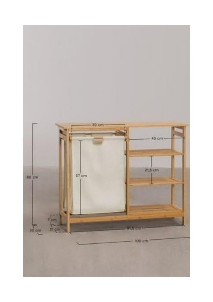 Bambu 3 Raflı 1 Bölmeli Kirli Sepetli Banyo Düzenleyici Çamaşır Sepeti Organizer DB-0008