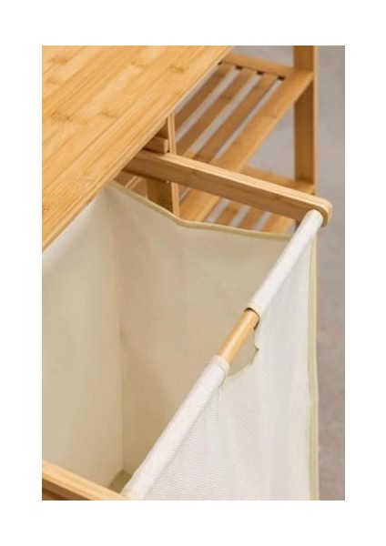 Bambu 3 Raflı 1 Bölmeli Kirli Sepetli Banyo Düzenleyici Çamaşır Sepeti Organizer DB-0008