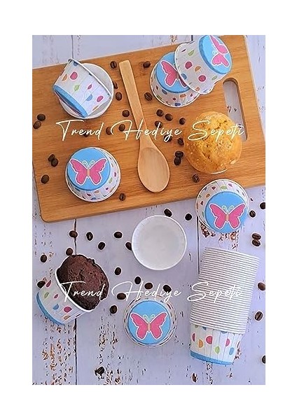 Hediye Sepeti Beyaz Kelebek Desenli Renkli Muffin Cupcake Kalıbı Kek Kapsülü 50'li
